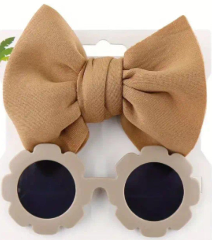 Cute 2 piece butterfly tie hair band & round flower sunglasses