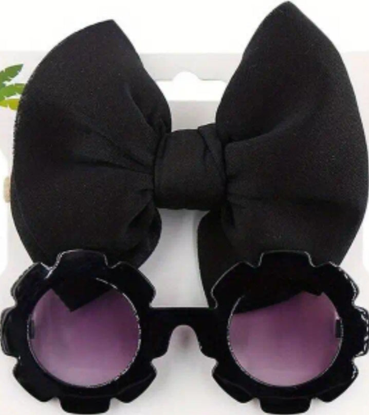 Cute 2 piece butterfly tie hair band & round flower sunglasses