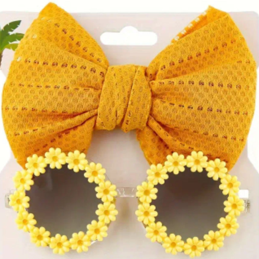 Cute 2 piece butterfly tie hair band & round flower sunglasses