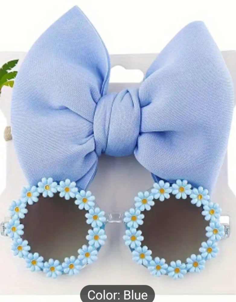 Cute 2 piece butterfly tie hair band & round flower sunglasses