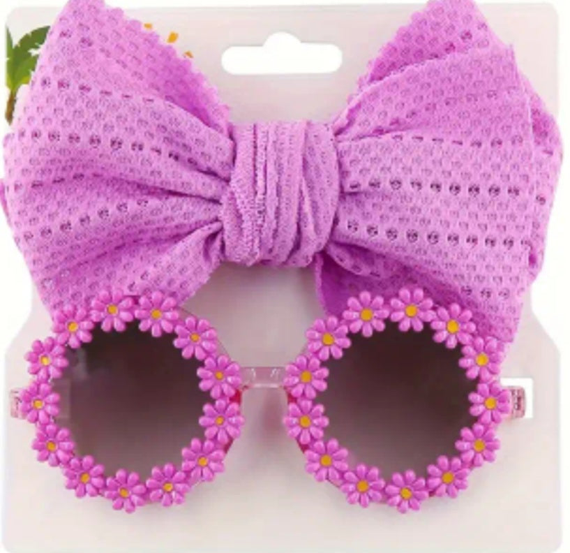 Cute 2 piece butterfly tie hair band & round flower sunglasses