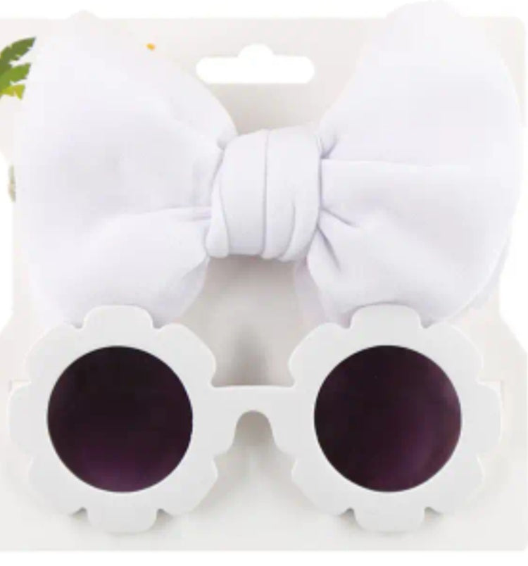 Cute 2 piece butterfly tie hair band & round flower sunglasses