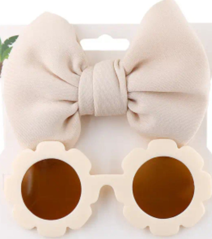 Cute 2 piece butterfly tie hair band & round flower sunglasses